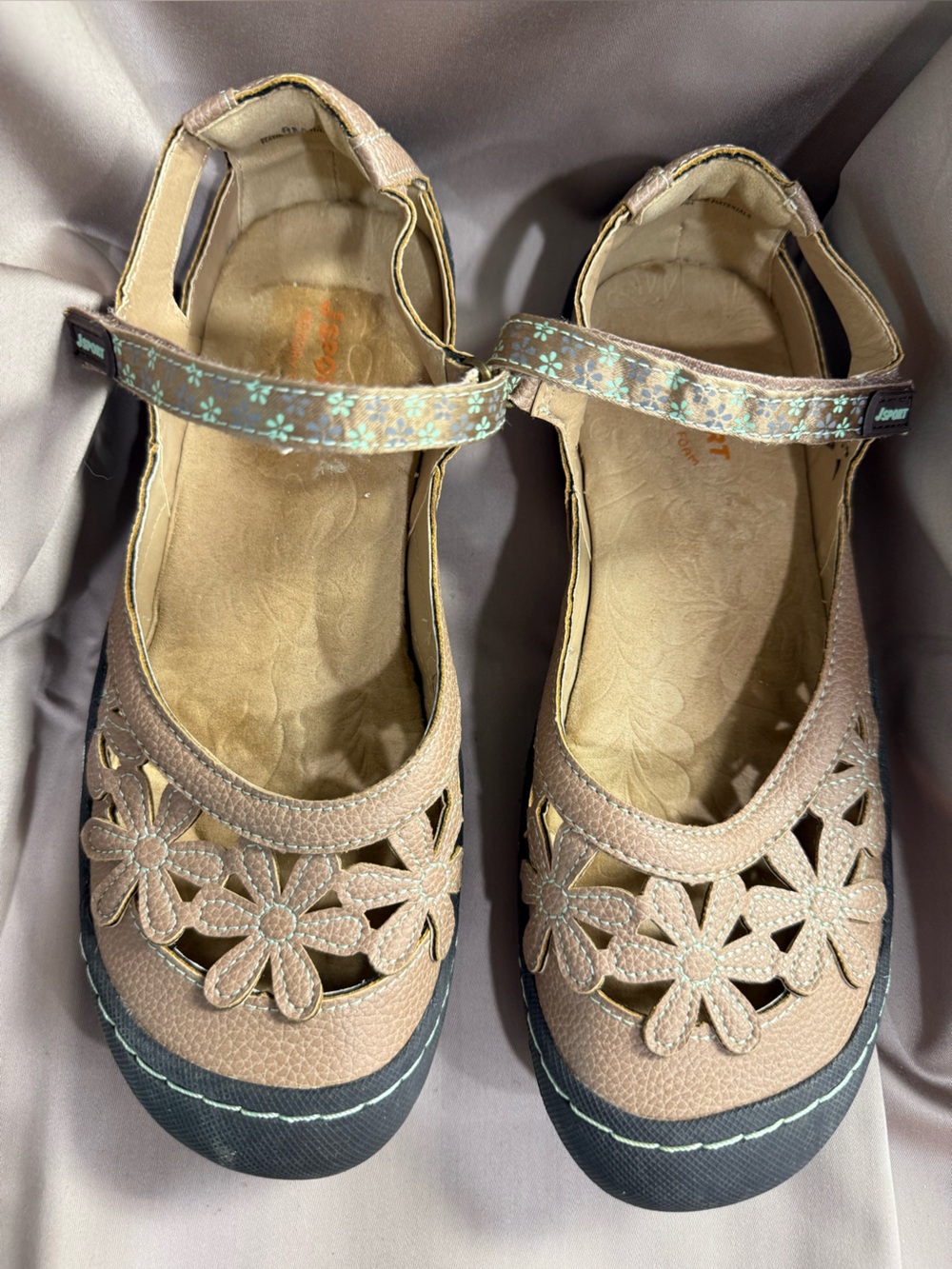 Jambu Women’s Floral Cutout Mary Jane Shoes in Light Brown